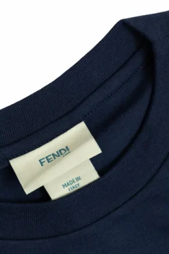 Fendi Kids NAVY BLUE T-shirt with a colorfully printed logo