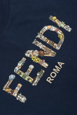 Fendi Kids NAVY BLUE T-shirt with a colorfully printed logo