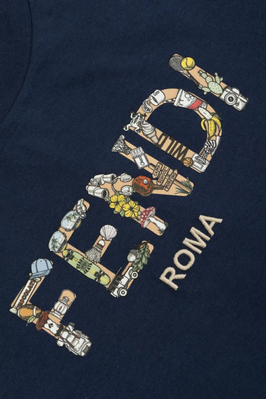 Fendi Kids NAVY BLUE T-shirt with a colorfully printed logo