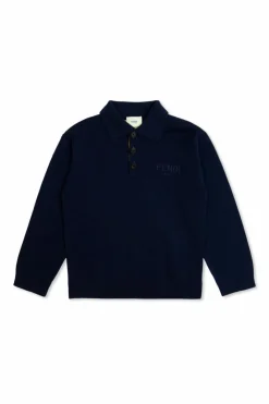 Fendi Kids NAVY BLUE Wool polo shirt with long sleeves