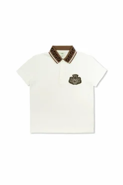 Fendi Kids WHITE Cotton polo with logo patch
