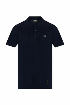 Fendi NAVY BLUE Polo with logo-shaped appliqué