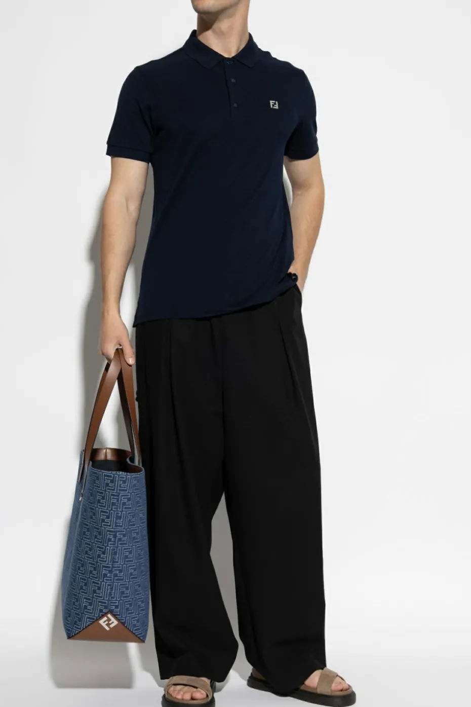 Fendi NAVY BLUE Polo with logo-shaped appliqué