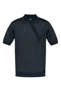 Fendi NAVY BLUE Polo with logo patch