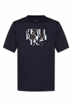 Fendi NAVY BLUE T-shirt with logo