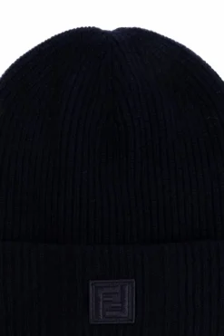 Fendi NAVY BLUE Wool hat with logo patch