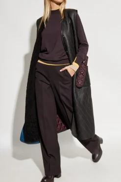 Fendi PURPLE Long padded vest with leather front
