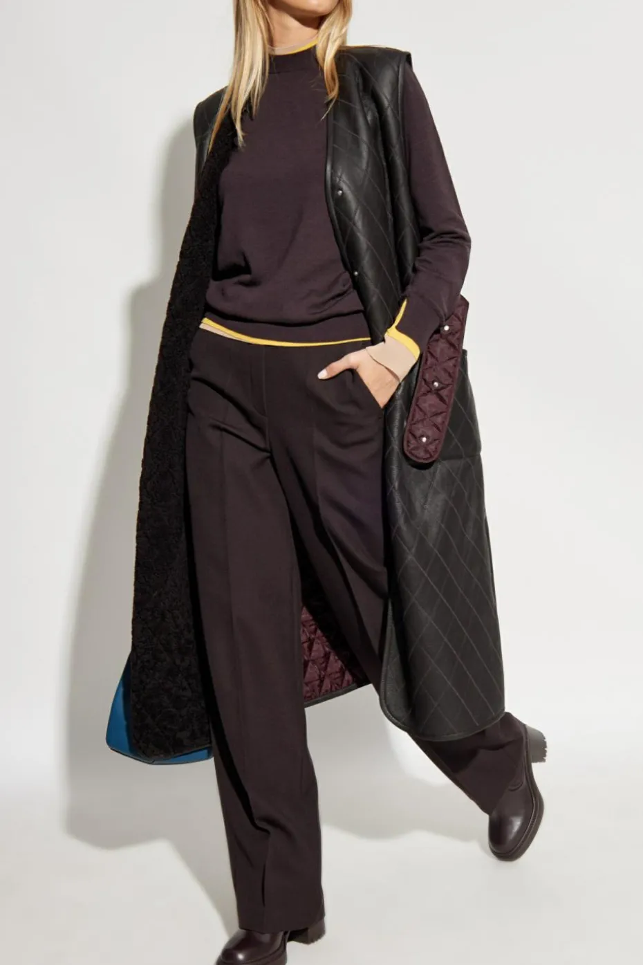 Fendi PURPLE Long padded vest with leather front