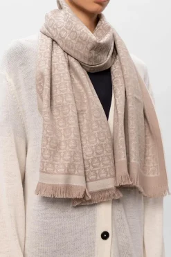 FERRAGAMO beige ‘Gancini’ motif scarf