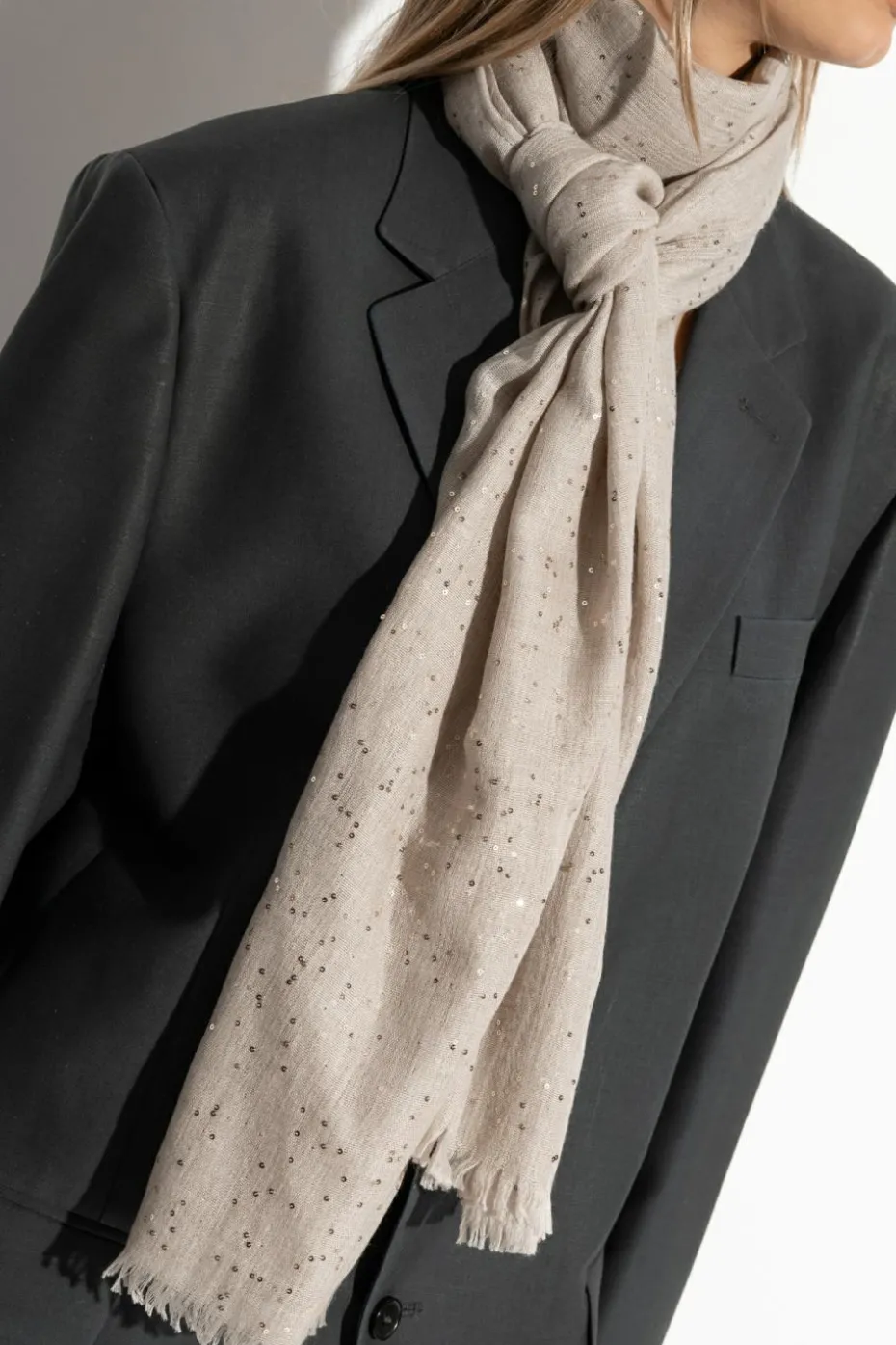 FERRAGAMO beige Scarf with shimmering sequins