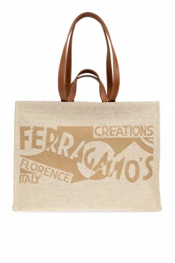 FERRAGAMO beige 'Sign Large' shopper bag