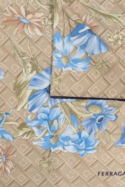 FERRAGAMO beige Silk scarf with print