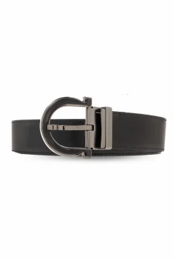 FERRAGAMO BLACK ‘Adjus’ reversible belt with logo