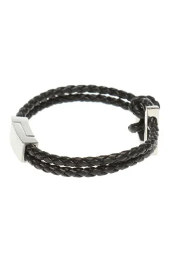 FERRAGAMO BLACK ‘Gancini’ braided bracelet