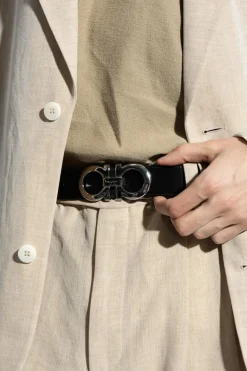 FERRAGAMO BLACK ‘Gancini’ motif belt