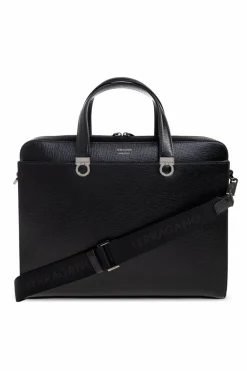 FERRAGAMO BLACK Leather briefcase with logo