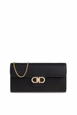 FERRAGAMO BLACK Leather wallet on a chain