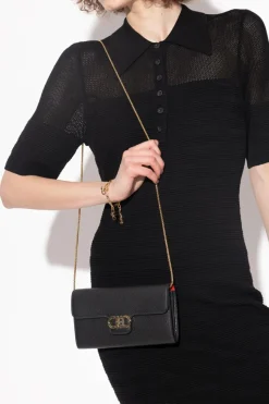 FERRAGAMO BLACK Leather wallet on a chain