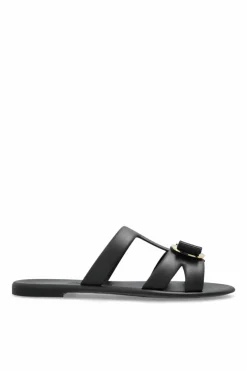 FERRAGAMO BLACK Rubber slides with application