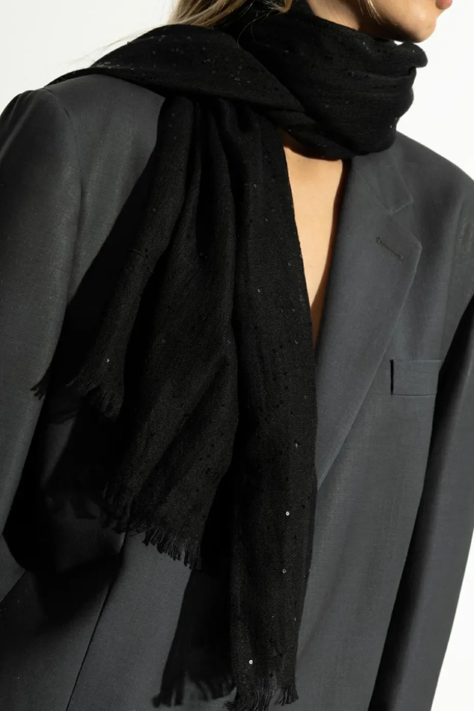 FERRAGAMO BLACK Scarf with shimmering sequins