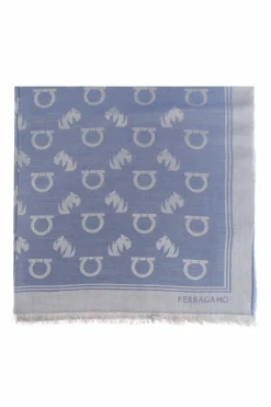 FERRAGAMO BLUE Scarf with monogram