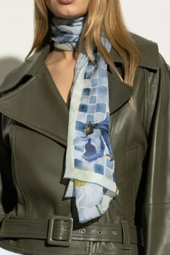 FERRAGAMO BLUE Silk scarf with floral motif