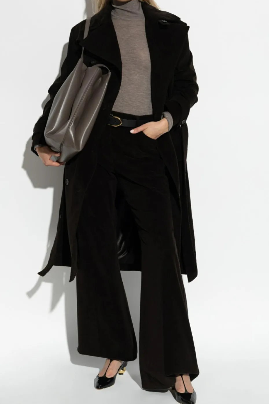 FERRAGAMO BROWN Corduroy trench coat