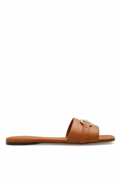 FERRAGAMO BROWN ‘Leah’ leather slides
