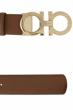 FERRAGAMO BROWN Leather belt with logo