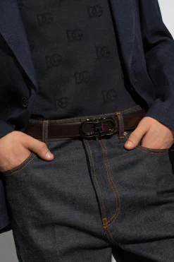 FERRAGAMO BROWN Reversible belt with logo