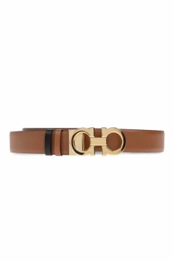 FERRAGAMO BROWN Reversible belt with logo