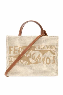 FERRAGAMO cream Shopper bag `Sign Small`