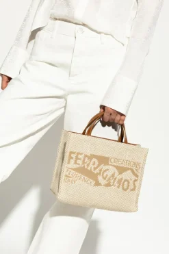 FERRAGAMO cream Shopper bag `Sign Small`