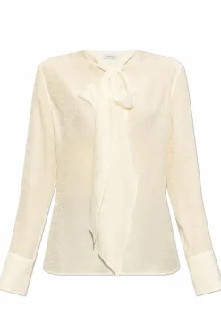 FERRAGAMO cream Silk shirt with tie detail