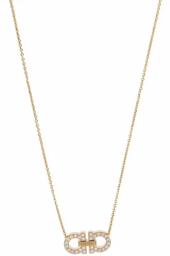 FERRAGAMO GOLD Necklace with a pendant adorned with sparkling crystals