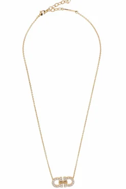 FERRAGAMO GOLD Necklace with a pendant adorned with sparkling crystals