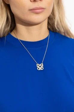FERRAGAMO GOLD Necklace with a pendant in the shape of a logo