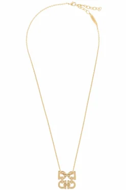 FERRAGAMO GOLD Necklace with a pendant in the shape of a logo