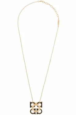 FERRAGAMO GOLD Necklace with a pendant in the shape of a logo