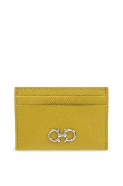 FERRAGAMO GREEN Card case with app in the shape of a logo