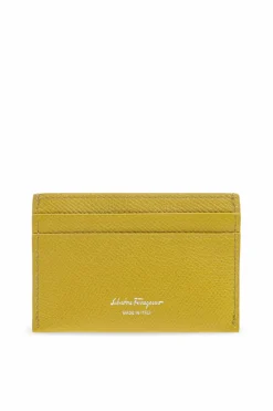 FERRAGAMO GREEN Card case with app in the shape of a logo