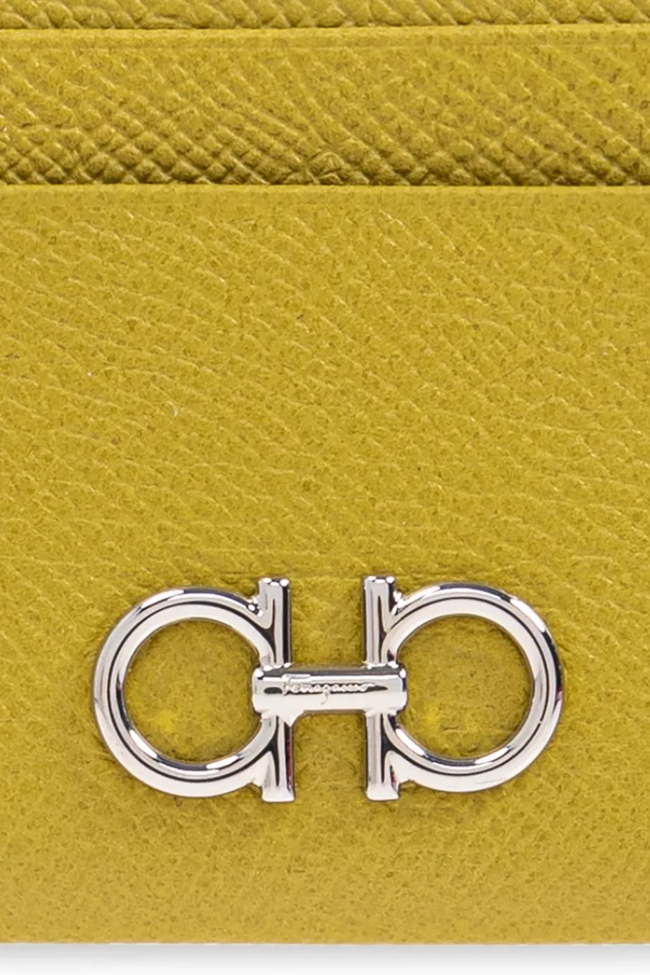 FERRAGAMO GREEN Card case with app in the shape of a logo