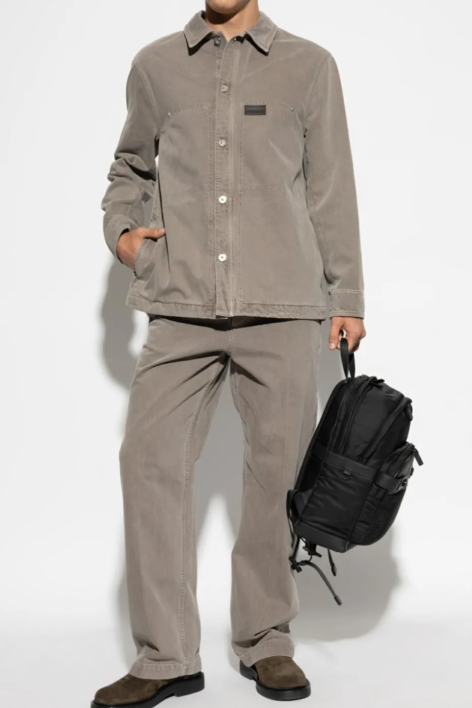 FERRAGAMO GREY Denim shirt with logo patch