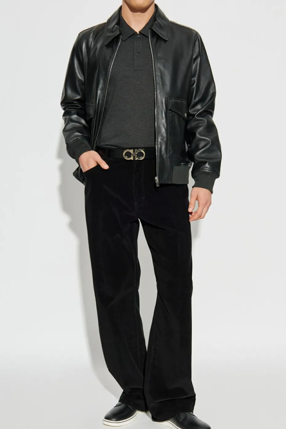 FERRAGAMO GREY Long-sleeve polo