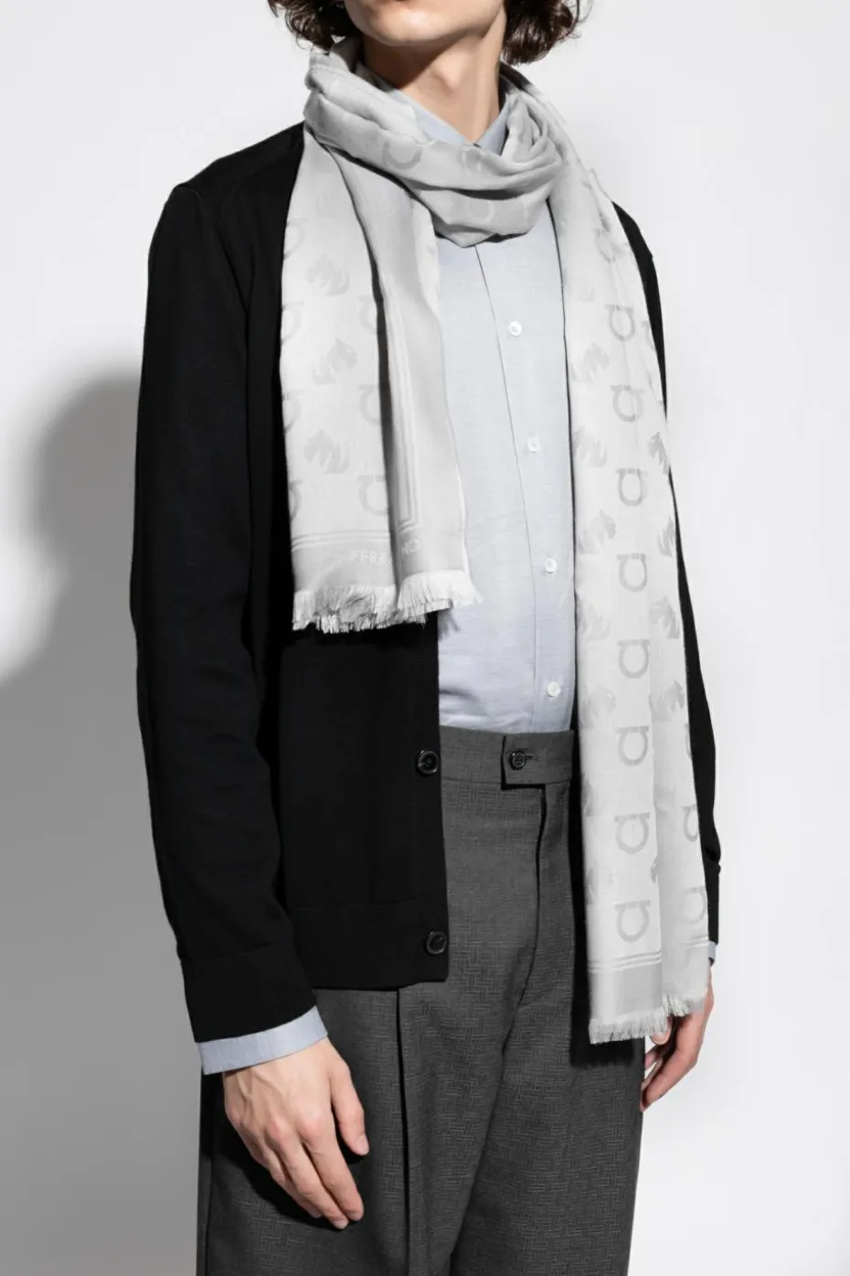 FERRAGAMO GREY Scarf with monogram