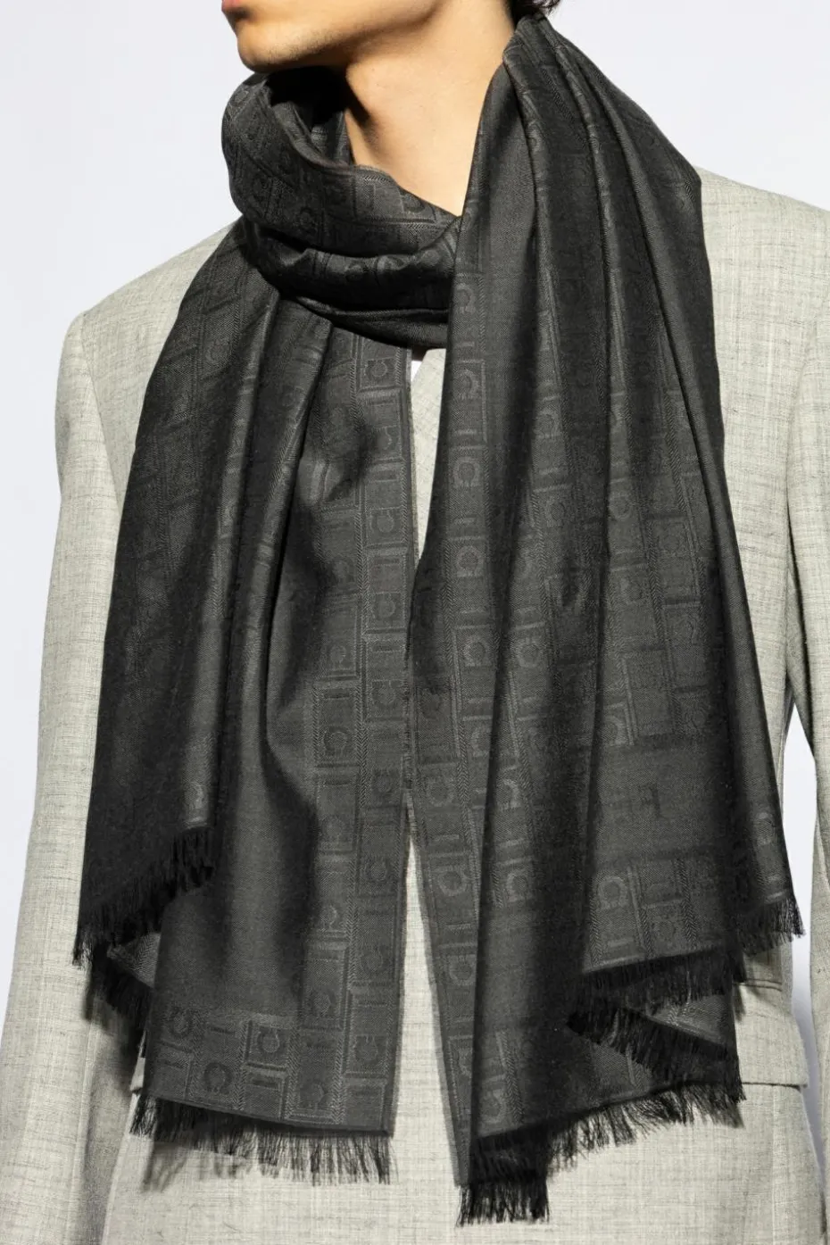 FERRAGAMO GREY Scarf with monogram