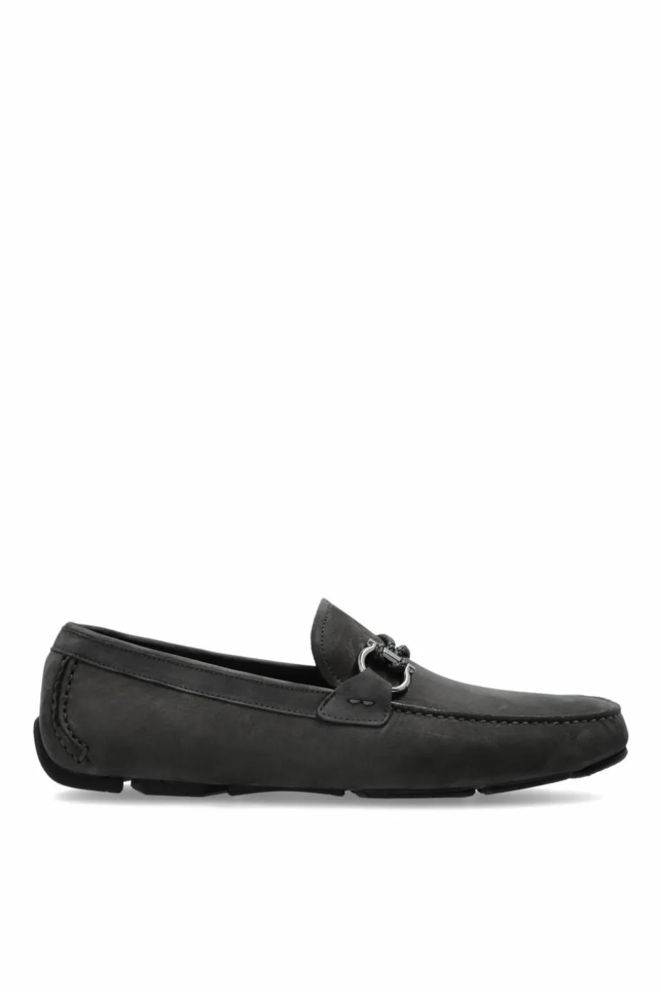FERRAGAMO GREY Suede loafers Front