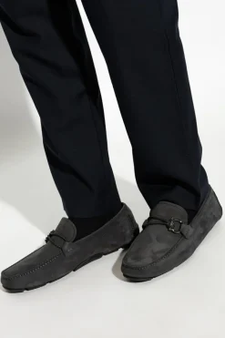 FERRAGAMO GREY Suede loafers Front