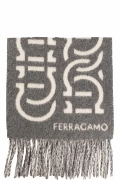 FERRAGAMO GREY Wool scarf with logo