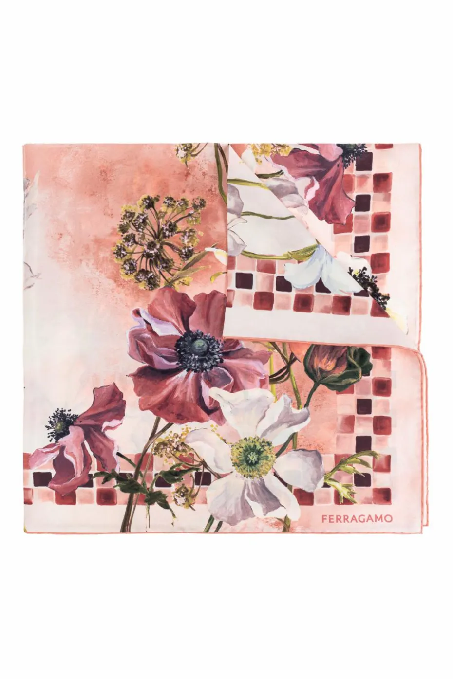 FERRAGAMO MULTICOLOUR Silk scarf with floral motif
